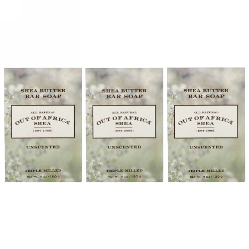 Out of Africa, ピュアシアバターバー ソープ、 無香、 3 パック、 各4 oz (120 g) (Discontinued Item)