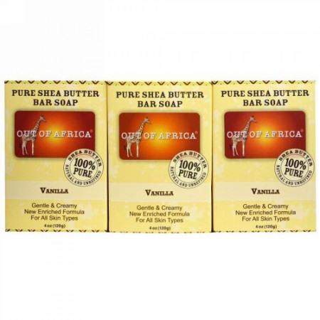 Out of Africa, ピュアシアバターバー ソープ、 バニラ、 3 パック、 各4 oz (120 g) h (Discontinued Item)