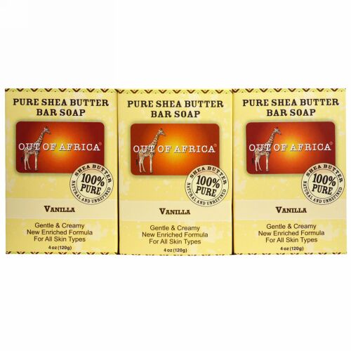 Out of Africa, ピュアシアバターバー ソープ、 バニラ、 3 パック、 各4 oz (120 g) h (Discontinued Item)