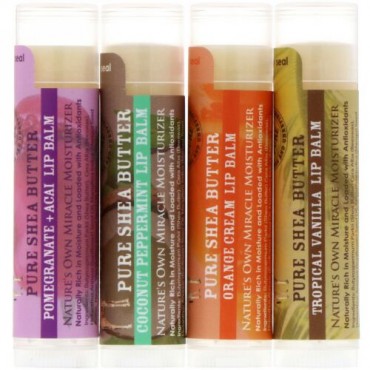 Out of Africa, Pure Shea Butter Lip Balm with Vitamin E, 3 Flavors + 1 Bonus, 4 Sticks, 0.15 oz (4.2 g) Each (Discontinued Item)