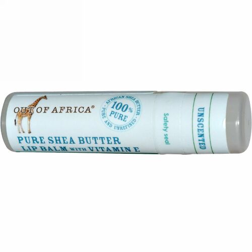 Out of Africa, Pure Shea Butter Lip Balm with Vitamin E, Unscented, 0.25 oz (7.0 gm) (Discontinued Item)