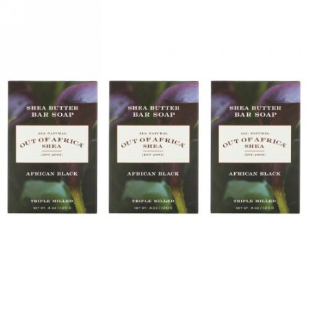Out of Africa, Shea Butter Bar Soap, African Black, 3 Bars, 4 oz (120 g) Each