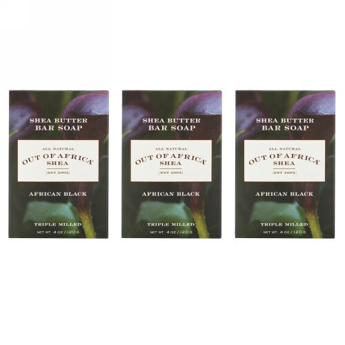 Out of Africa, Shea Butter Bar Soap, African Black, 3 Bars, 4 oz (120 g) Each