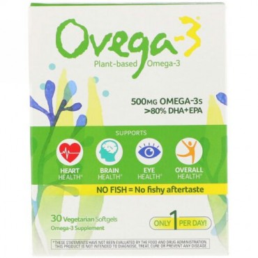 Ovega-3, Omega-3s DHA + EPA, 500 mg, 30 Vegetarian Softgels (Discontinued Item)