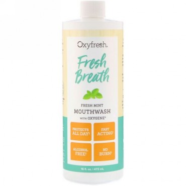 Oxyfresh, フレッシュ息、酸素配合フレッシュミントマウスウォッシュ、16液量オンス (473 ml) (Discontinued Item)