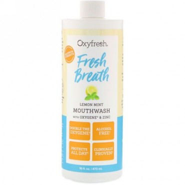 Oxyfresh, フレッシュな息、酸素と亜鉛配合レモンミントマウスウォッシュ、16液量オンス (473 ml) (Discontinued Item)