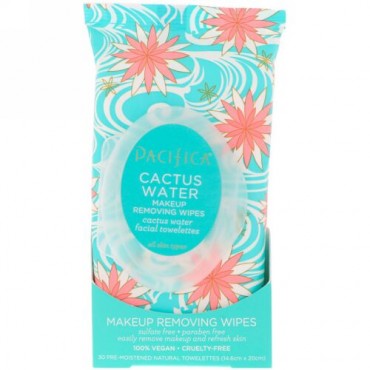 Pacifica, Makeup Removing Wipes, Cactus Water, 30 Pre-Moistened Natural Towelettes (Discontinued Item)