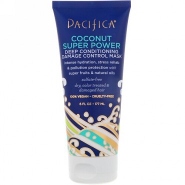 Pacifica, Coconut Super Power Deep Conditioning Damage Control Mask, 6 fl oz (177 ml) (Discontinued Item)