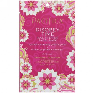 Pacifica, Disobey Time Rose & Peptide Facial Mask, 1 Mask, 0.67 fl oz (20 ml) (Discontinued Item)