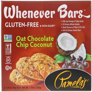 Pamela's Products, Whenever Bars、オートミールチョコレートチップココナッツ、5本入り、1本あたり1.41 oz (40 g) (Discontinued Item)