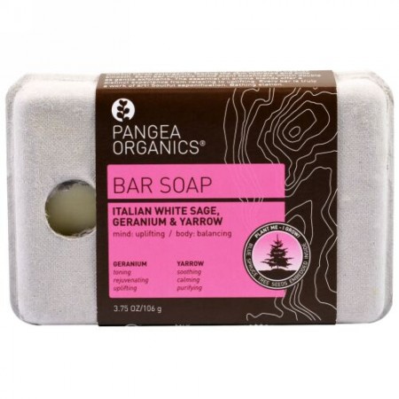 Pangea Organics, バーソープ、イタリアンホワイトセージ、ゼラニウム & セイヨウノコギリソウ（Yarrow）、 3.75 oz (106 g) (Discontinued Item)