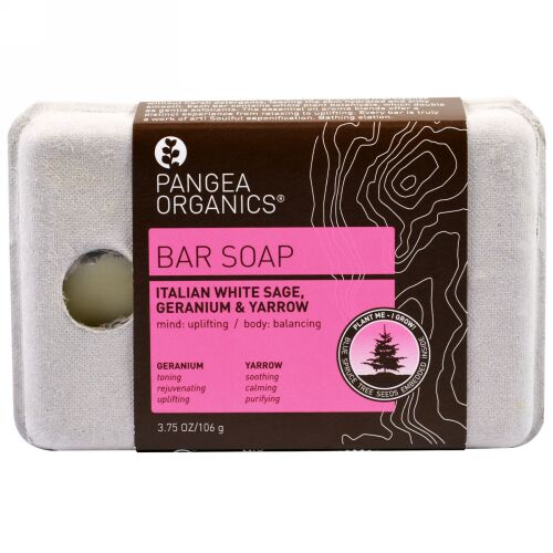 Pangea Organics, バーソープ、イタリアンホワイトセージ、ゼラニウム & セイヨウノコギリソウ（Yarrow）、 3.75 oz (106 g) (Discontinued Item)