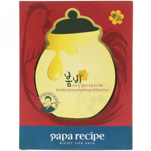 Papa Recipe, Bombee Ginseng Red Honey Oil Mask Pack, 10 Sheets, 20 g Each (Discontinued Item)