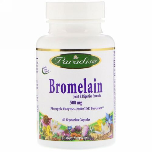 Paradise Herbs, ブロメライン, ジョイント& ダイジェスティブ・フォーミュラ, 500 mg, 60 ベジタブルカプセル