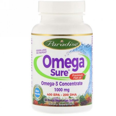 Paradise Herbs, オメガ-3、1000 mg、60 液体ベジジェル
