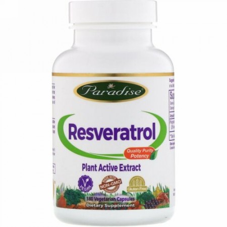 Paradise Herbs, レスベラトロール、植物性カプセル180粒
