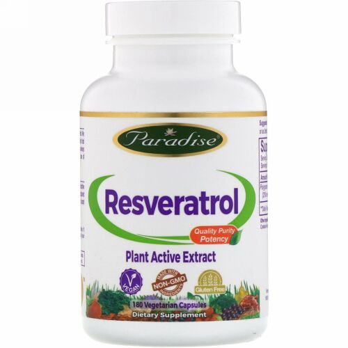 Paradise Herbs, レスベラトロール、植物性カプセル180粒