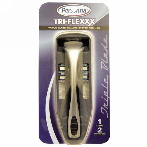 Personna Razor Blades, Tri-Flexxx, トリプル ブレード シェイビング システム フォー メン, 1 刃, 2 カートリッジ (Discontinued Item)