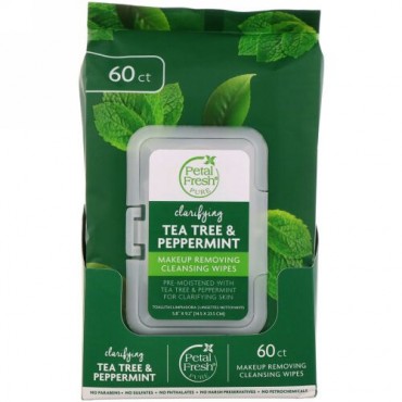 Petal Fresh, Clarifying Makeup Removing Cleansing Wipes, Tea Tree & Peppermint, 60 Wipes (Discontinued Item)