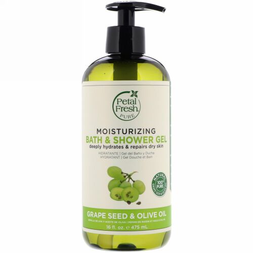 Petal Fresh, ピュア、保湿バス＆シャワージェル、グレープシード＆オリーブオイル、16 fl oz (475 ml)