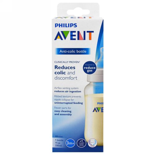 Philips Avent, 疝痛防止 ボトル、3か月から、ワイドネックボトル1本、11 oz (330 ml) (Discontinued Item)