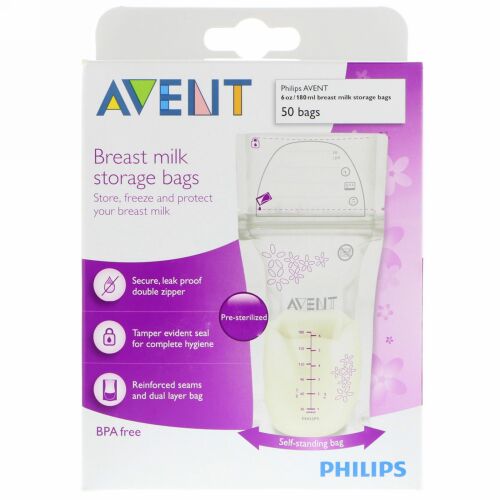 Philips Avent, ブレストミルクストレージバッグ、50バッグ、各6オンス (180 ml) (Discontinued Item)