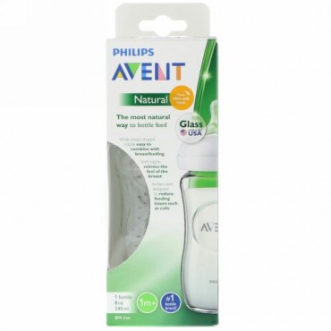 Philips Avent, ナチュラルグラスボトル、生後1ヶ月以上、1ボトル、8オンス (240 ml) (Discontinued Item)