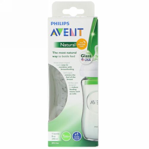 Philips Avent, ナチュラルグラスボトル、生後1ヶ月以上、1ボトル、8オンス (240 ml) (Discontinued Item)