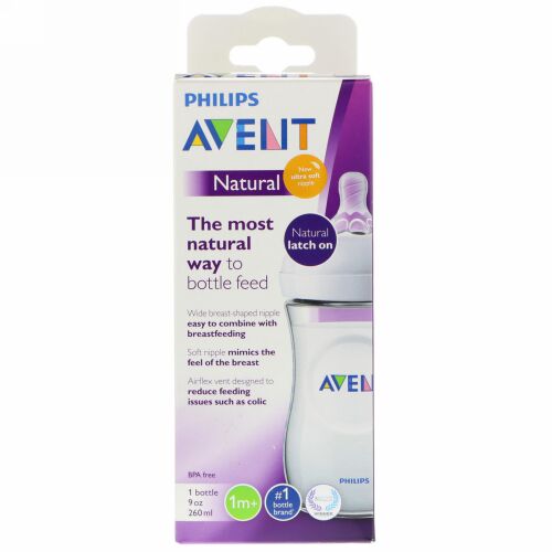 Philips Avent, ボトル用の自然なちくび、1ヶ月以上用、ボトル1本、260ml（9 oz） (Discontinued Item)