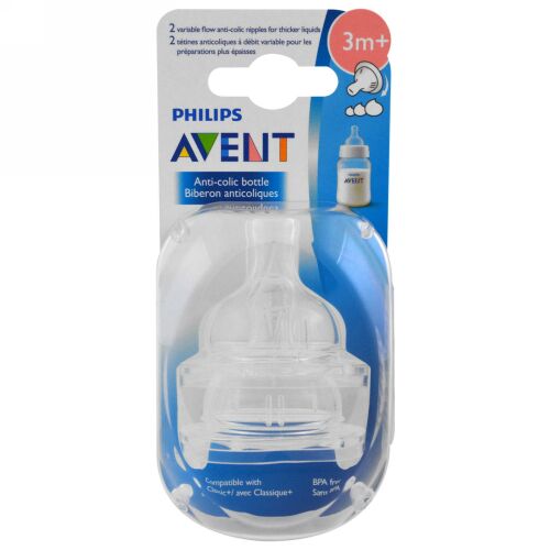 Philips Avent, 多様なフローの疝痛防止ニップル、3か月から、2パック (Discontinued Item)