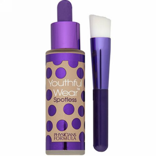 Physicians Formula, ユースフルウェアー、 コスメシューティカルユースブースティング、 スポットレスファンデーション&ブラシ、 SPF 15、 ミディアム、 1.0オンス (28.35 g) (Discontinued Item)