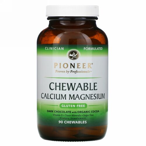 Pioneer Nutritional Formulas, チュアブル カルシウム マグネシウム、ダークチョコレート、90 ベジチュアブル錠