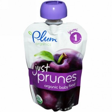 Plum Organics, ベビーフード、ジャスト･プルーン、6袋、1袋3.5オンス(99 g) (Discontinued Item)