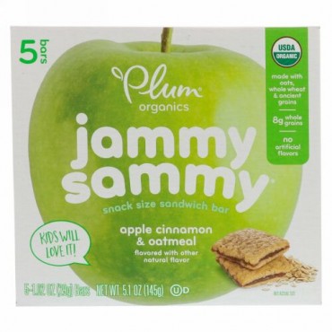 Plum Organics, ジャミーサミー、アップルシナモン＆オートミール、5本、各1.02 oz (29 g)