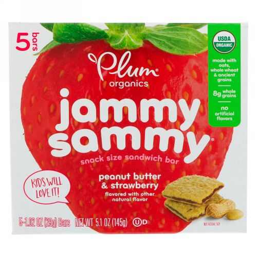 Plum Organics, オーガニック・ジャミーサミー、ピーナッツバター＆ストロベリー、5本、各1.02 oz (29 g)