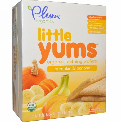 Plum Organics, リトルヤム（Little Yums）, 生歯期のためのオーガニックウエハー, カボチャ＆バナナ, 6パック, 各0.5オンス（14.1 g）