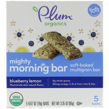 Plum Organics, マイティーモーニングバー、幼児用、 ブルーベリーレモン、5本、各0.67 oz (19 g) (Discontinued Item)