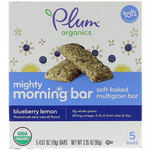 Plum Organics, マイティーモーニングバー、幼児用、 ブルーベリーレモン、5本、各0.67 oz (19 g) (Discontinued Item)