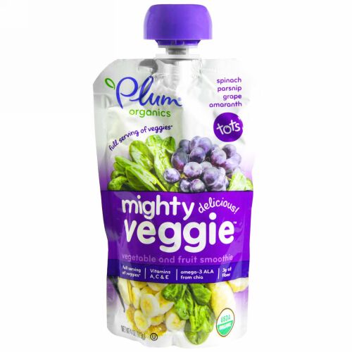 Plum Organics, Mighty Veggie, Veggie & Fruit Blend, 4 oz (113 g) (Discontinued Item)