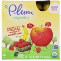 Plum Organics, ストロベリー＆バナナ入りのオーガニックアップルソースマッシュアップ、  4包、各3.17オンス（90g）