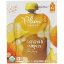 Plum Organics, オーガニックベビーフード、ステージ2、バナナ & パンプキン、4ポーチ、各4オンス (113 g) (Discontinued Item)