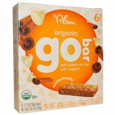 Plum Organics, オーガニックゴーバー（Go Bar）, スニッカードードル（シナモン味のバタークッキー）, 6バー, 各1.27オンス（36 g） (Discontinued Item)