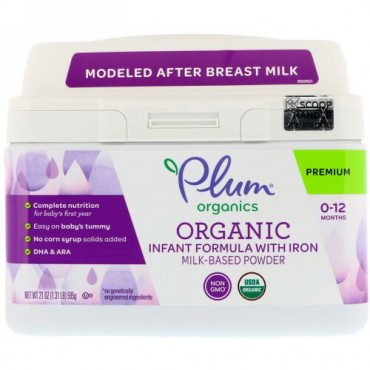 Plum Organics, オーガニックの乳児用調製粉乳（鉄配合ミルクをベースとするパウダー）、21 oz (595 g) (Discontinued Item)