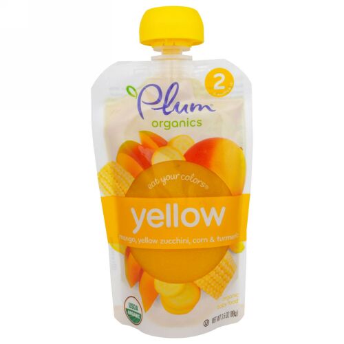 Plum Organics, イート・ユア・カラー、黄色：マンゴー、黄色のズッキーニ、コーン、ウコン、99g (Discontinued Item)