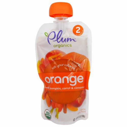 Plum Organics, イート・ユア・カラー、オレンジ：桃、かぼちゃ、ニンジン、シナモン、99g (Discontinued Item)