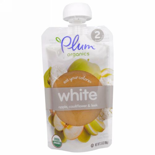 Plum Organics, イート・ユア・カラー、白：りんご、カリフラワー、西洋ネギ、99g (Discontinued Item)