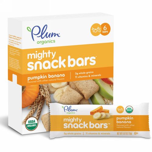 Plum Organics, 幼児用、マイティ、スナックバー、パンプキンバナナ、バー６本、0.67オンス（19g）