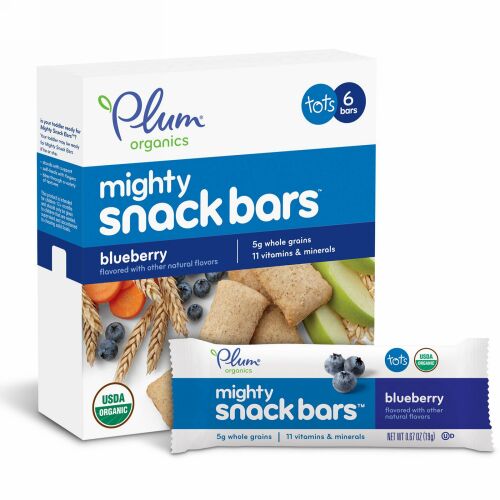 Plum Organics, マイティスナックバー、ブルーベリー、6本入り、1本当たり0.67 oz (19 g)