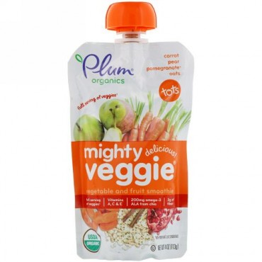 Plum Organics, マイティー・ベジー、 ニンジン、 ナシ、 ザクロオート麦、 4 オンス (113g) (Discontinued Item)