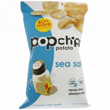 Popchips, ポテトチップス、シーソルト、5 oz (142 g)